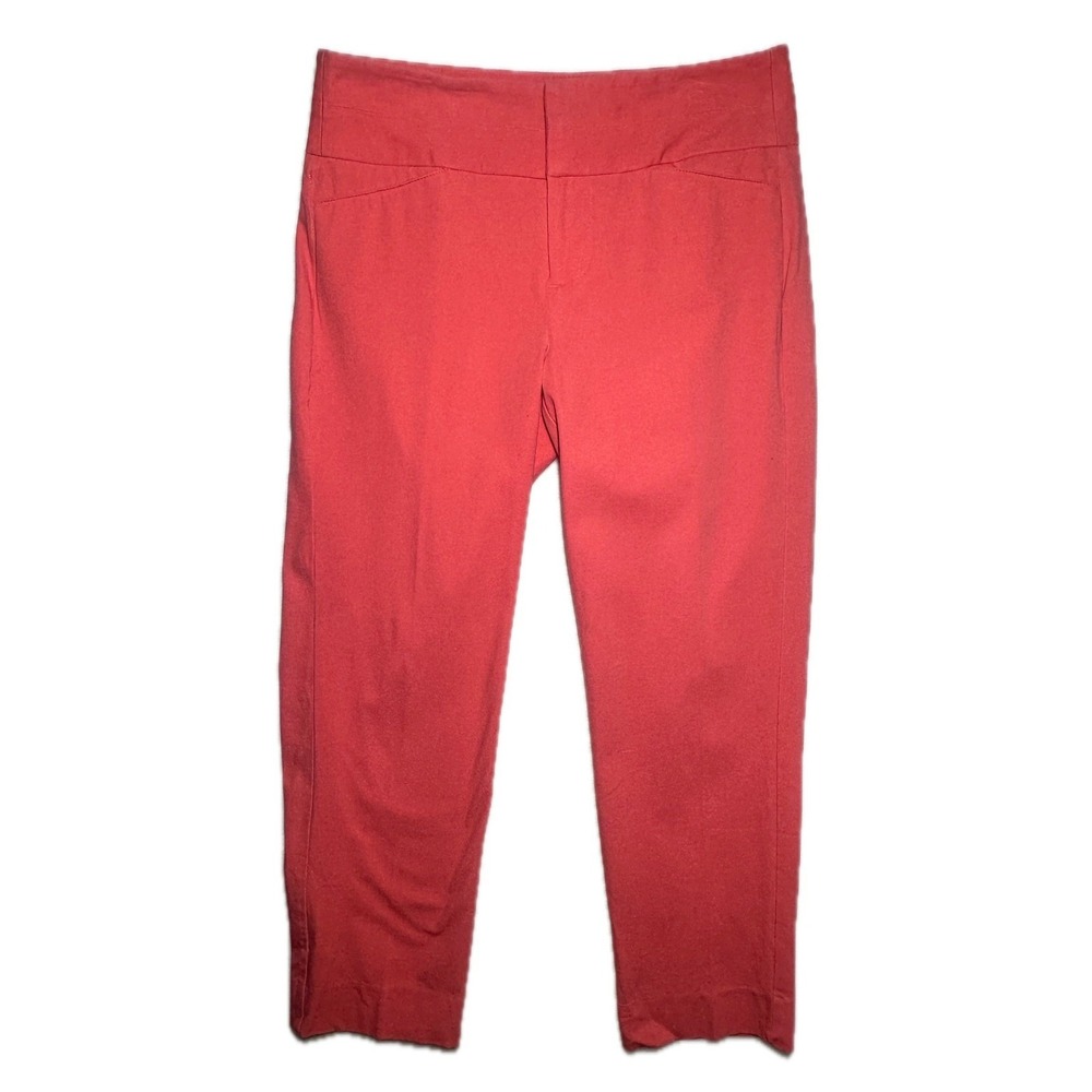 ELLE Women Coral Cropped Pants Size 6‎ Flat Front Stretch Slim Fit